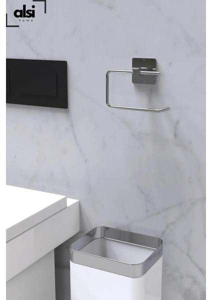 Yapışkanlı Gümüş Uzun Havluluk Wc Kağıtlık Ve Fön Askısı Banyo 3'Lü Set