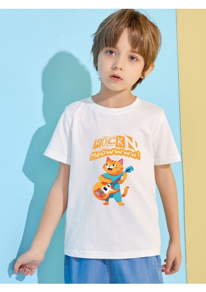 Gitar T-Shirtü - Gitar Çalan Kedi T-Shirtü - Rock'n Meow Yazılı T-Shirt - Gitar ve Kedi Severler Için T-Shirt modelleri