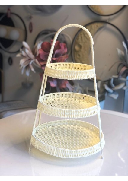 Sentetik Hasır Krem 3 Katlı Yuvarlak Sunumluk 50CM fiyatları