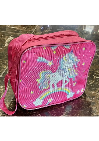 Çocuk Okul Pembe Unicorn Desenli Kız Beslenme Çantası 20X25X10CM