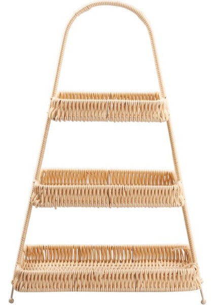 Sentetik Hasır Bej 3 Katlı Kare Sunumluk 50CM