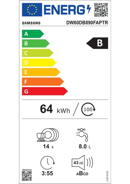 DW60DB890FAPTR B Enerji Sınıfı Bespoke 11 Programlı Bulaşık Makinesi