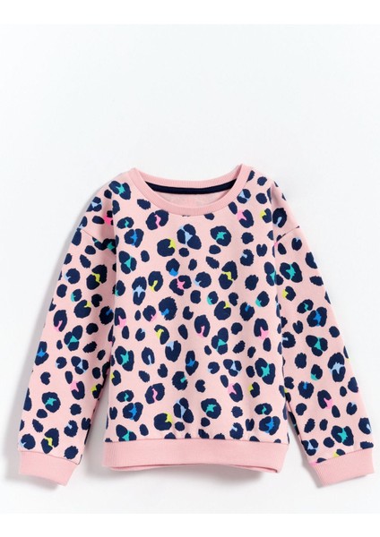 Pamuk Renkli Leopar Desen Kız Çocuk Sweatshirt - Pembe