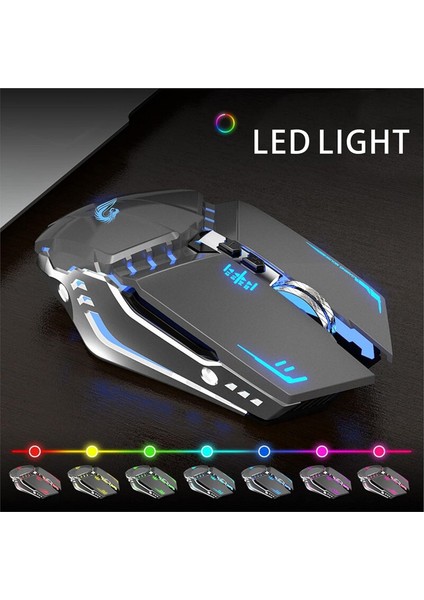 T12 Kablosuz Oyun Mouse Şarj Edilebilir, 2.4g Sessiz Optik - Gri