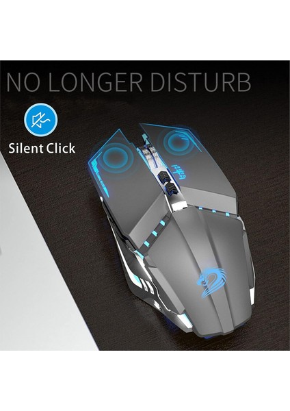 T12 Kablosuz Oyun Mouse Şarj Edilebilir, 2.4g Sessiz Optik - Gri