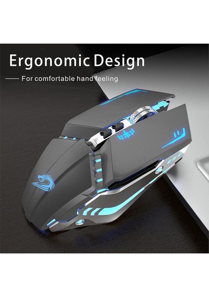 T12 Kablosuz Oyun Mouse Şarj Edilebilir, 2.4g Sessiz Optik - Gri
