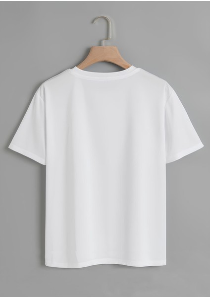 Unisex Oversize Bisiklet Yaka Düz Basic T-Shirt - Beyaz