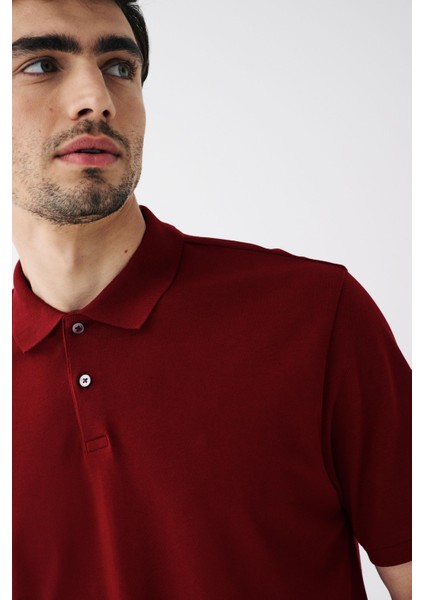 Erkek Kısa Kollu Polo Yaka T-Shirt Bordo