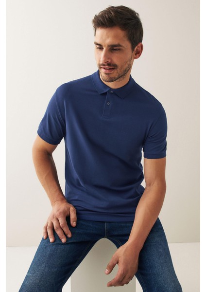 Erkek Kısa Kollu Polo Yaka T-Shirt Indigo