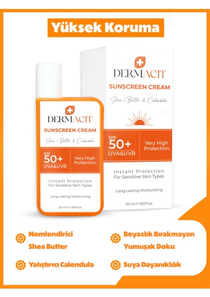 Dermacıt Hassas Ciltler Için Leke Karşıtı Güneş Kremi - Sunscreen Cream Spf 50+ (Uva & Uvb, 50ML)