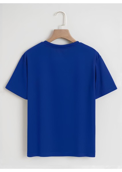 Unisex Oversize Bisiklet Yaka Düz Basic T-Shirt - Saks Mavisi