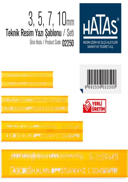 Hatas Yazı Şablon Teknik Resim Yazi 3-5-7-10 mm 02250