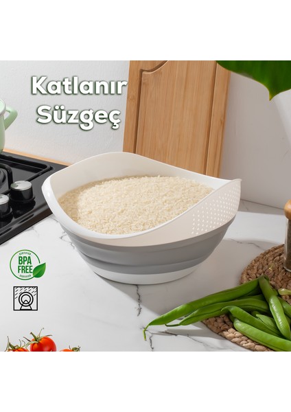 726 Çok Amaçlı Katlanabilir Yıkama Süzgeci - Akordiyon Pirinç Meyve Sebze Leğeni 3 Litre