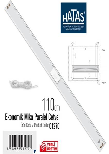 Hatas Paralel Cetvel 110 cm Ekonomik Mika Taksimatli 01270