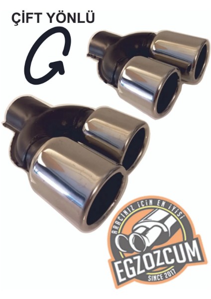 60 Mm. Krom Düz Yuvarlak (Dual) Çift Yönlü Paslanmaz Sessiz Egzoz Eksoz Ucu