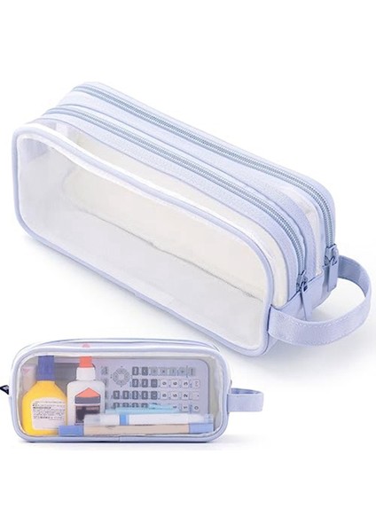 Izgara Örgü Kalem Kutusu 2 Bölmeli Kalem Çantası Şeffaf Kalem Çantası Genç Öğrenci Koleji Için Şeffaf Makyaj Çantası - Pembe (Yurt Dışından) modelleri