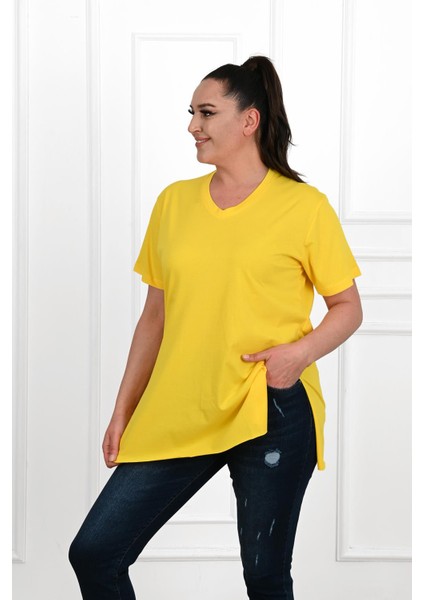 Kadın V Yaka Yırtmaçlı Büyük T-Shirt 1199-22 fiyatları