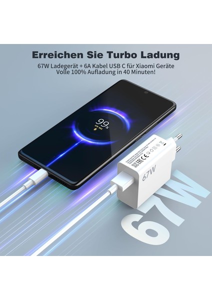 67 W USB Şarj Cihazı Set Hızlı Şarj USB C Kablolu Hızlı Şarj Cihazı Duvar Şarj Cihazı Tablet ve Telefon Şarj Aleti Fast Charge