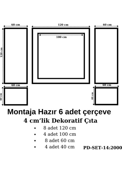 Pazar Dolu Montaja Hazır 6 Adet Çerçeve 4 Cm'lik (Pd-Set-14: 2000)