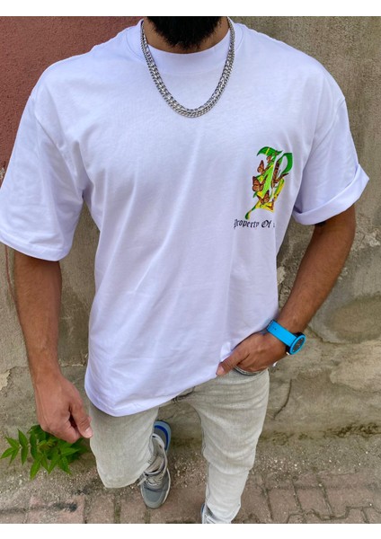 Giyim Beyaz Sırt Baskılı Oversize T-Shirt
