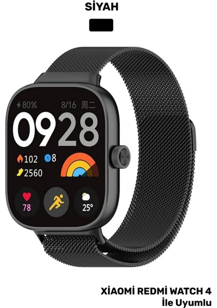 Xiaomi Redmi Watch 4 Uyumlu Metal Hasır Örgü Mıknatıslı Ayarlanabilir Paslanmaz Kordon Kayış