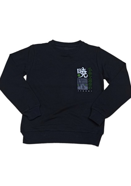 Erkek Çocuk /kız Çocuk Çift Taraf Anime Karakter Yazı Desenli Siyah Sweatshirt