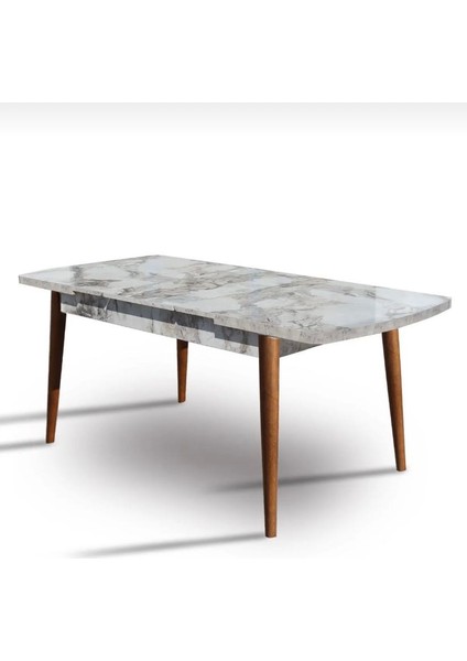 Yemek Masası Açılabilir 6 kişilik 80X130 Beyaz Mermer