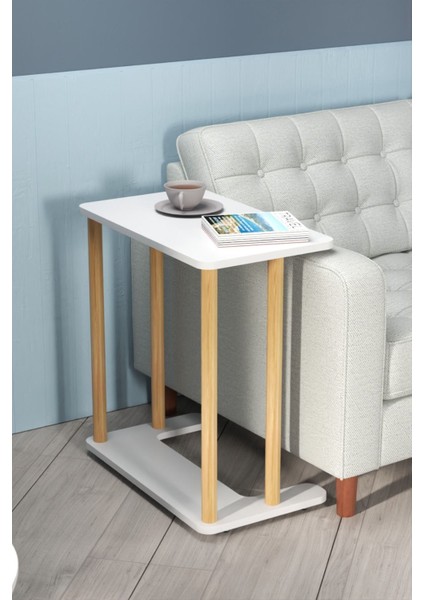 Beyaz Laptop Sehpası Ham Ahşap Ayaklı Ahşap Tabla Demonte C-Sehpa Yan Koltuk Servis Sehpası 35X60 indirimleri