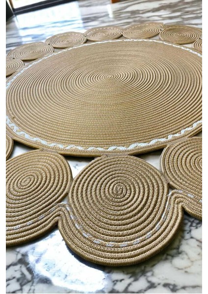 Premium Naturel Krem Daire Dekoratif Kilim Salon Halısı Oturma Odası Halsı 5004 fiyatları