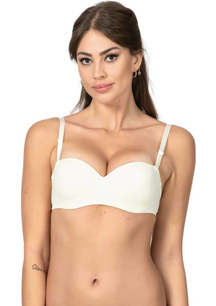 Straplez Dolgulu Mikro Tulum Sütyen 1110 -Ekru