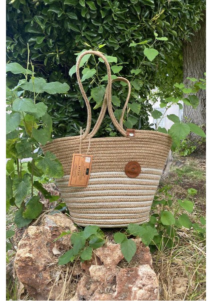 Premium Naturel Krem Plaj Çantası 5032 27 x 45