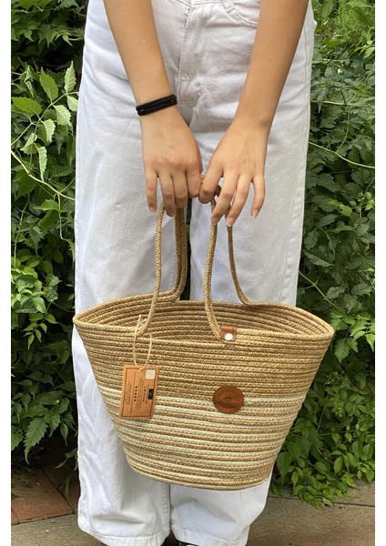 Premium Naturel Krem Plaj Çantası 5032 27 x 45