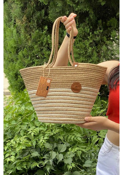 Premium Naturel Krem Plaj Çantası 5032 27 x 45
