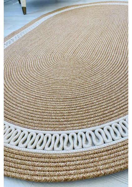 Premium Naturel Krem Oval Dekoratif Kilim Salon Halısı Oturma Odası Halsı 5001 modelleri