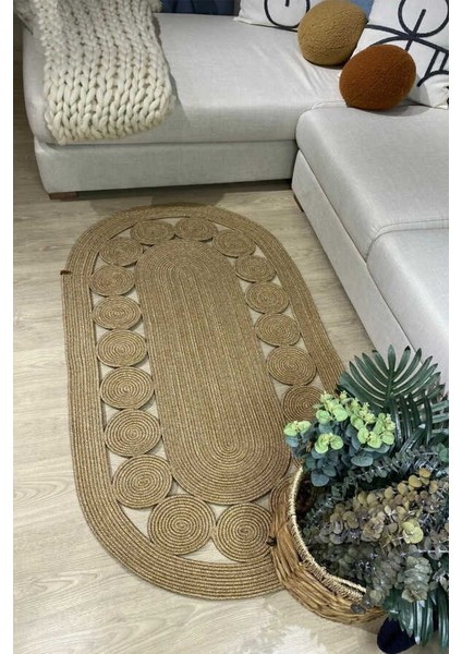 Premium Naturel Oval Dekoratif Kilim Salon Halısı Oturma Odası Halsı 5000