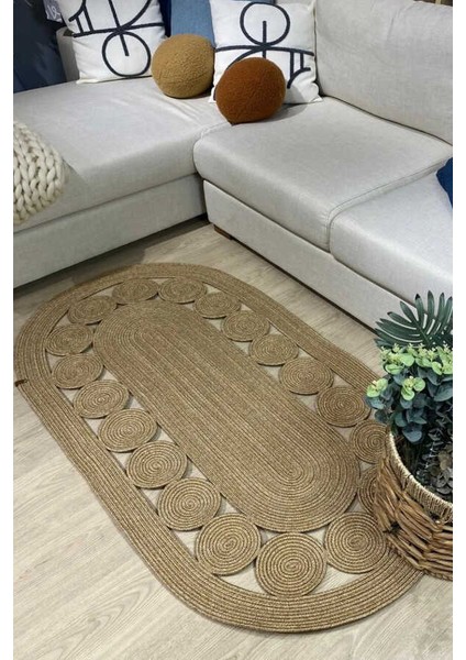 Premium Naturel Oval Dekoratif Kilim Salon Halısı Oturma Odası Halsı 5000