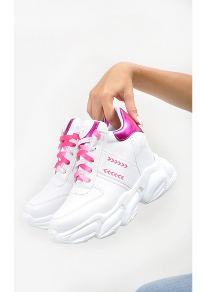 Kadın Beyaz Gizli Topuklu Spor Ayakkabı Yükseklik 10 cm fiyatları