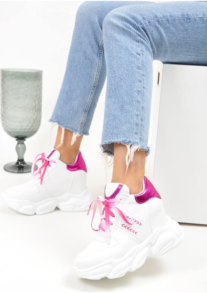 Kadın Beyaz Gizli Topuklu Spor Ayakkabı Yükseklik 10 cm indirimleri