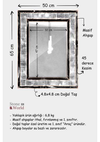 Stone World Scratch Bej Mermer Dekoratif Ayna – 50×65 cm