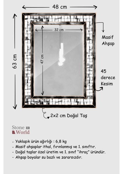 Stone World Wicker Mistik Traverten Dekoratif Ayna – 48×63 cm