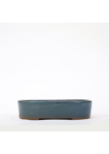 Oval Bonsai Saksısı Japon No-11-Sırlı Su Yeşili (21 Cm)