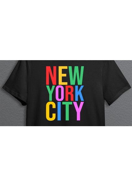 New York City Renkli Yazı Unisex Tişört fiyatları