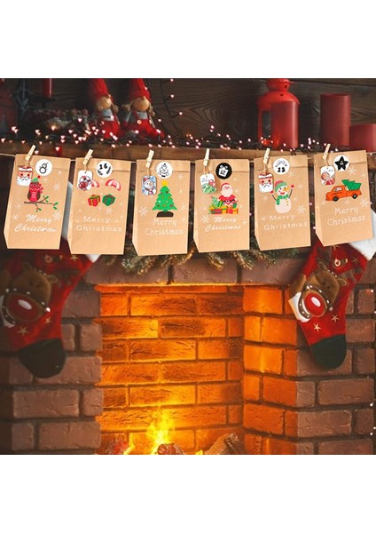 Venus Seer 24 Takım Noel Advent Takvimi Çanta 24 Gün Takvim Kraft Çanta Noel Süslemeleri Için Noel Parti Çantaları (Çok Renkli) (Yurt Dışından)