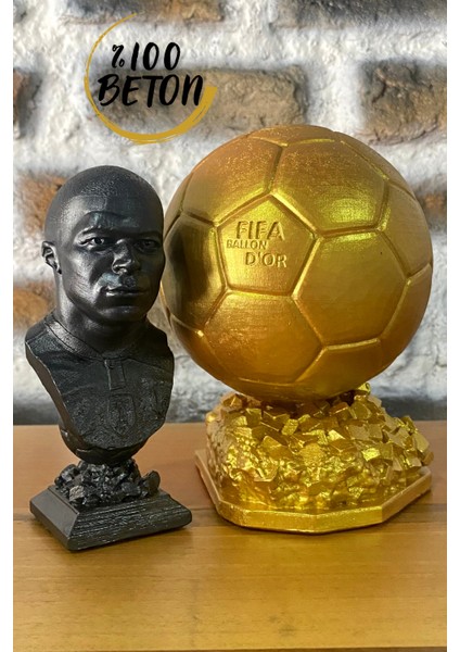 Mbappe(13 cm Boyunda) ve Ballon D'or (15 cm Boyunda )-Paketi ile Beraber Beton Büst/figür/biblo