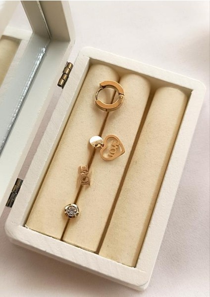 Küpe 4 Lü Set Kararmaz Çelik 316L Sarı Renk Küpe Seti fiyatları