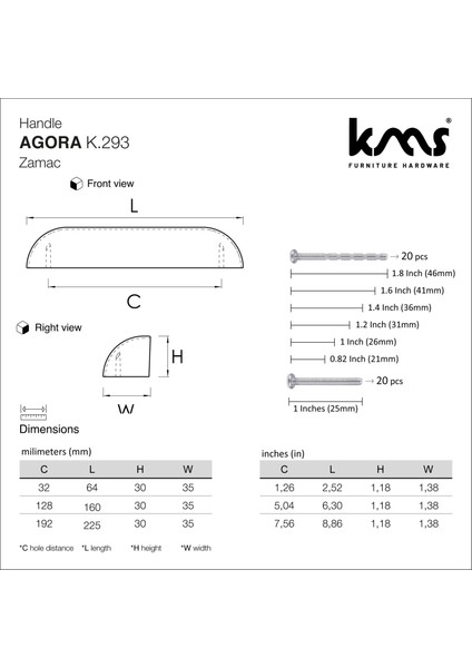 Agora Zamak Kulp Dolap Çekmece Ünite Komidin Kulbu 192MM Siyah