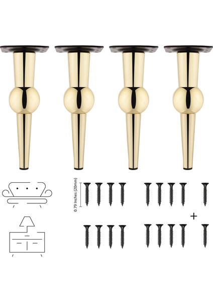 Bs Alüminyum Mobilya Ayağı Koltuk Puf Dolap Tv Ünite Ayağı 200MM Altın