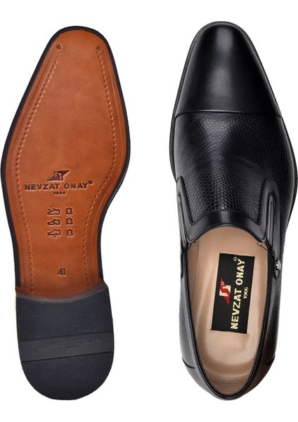Siyah Klasik Loafer Kösele Erkek Ayakkabı -10782-