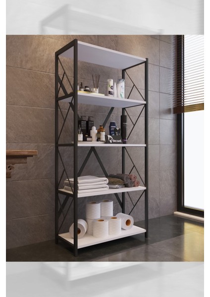 Mony Metal Banyo Rafı Ünite 5 Raflı Banyo Düzenleyici Raf Deterjan Havlu Rafı Havluluk 150 cm Beyaz modelleri