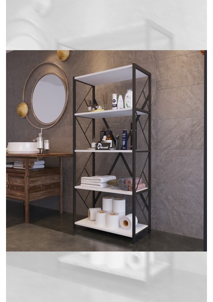 Mony Metal Banyo Rafı Ünite 5 Raflı Banyo Düzenleyici Raf Deterjan Havlu Rafı Havluluk 150 cm Beyaz fırsatları
